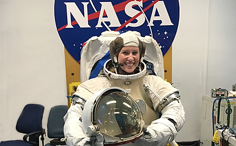 photo of BW alum Liz Goetchius in space suit